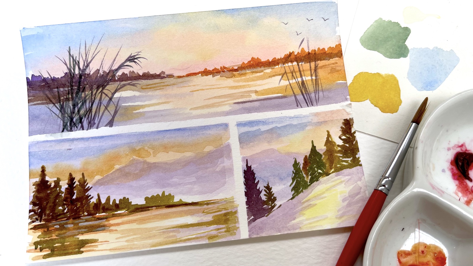 Watercolor Postcards for Beginners- Easy landscape Tutorial 