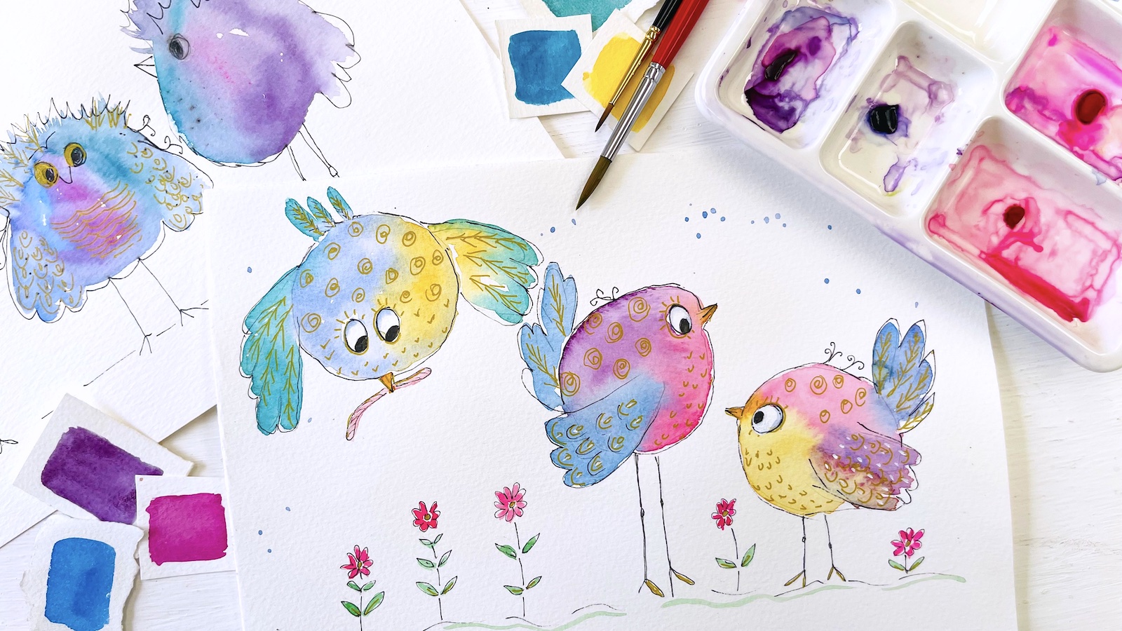 Cute Colorful Birds for Beginners painting and materials with crazy ...