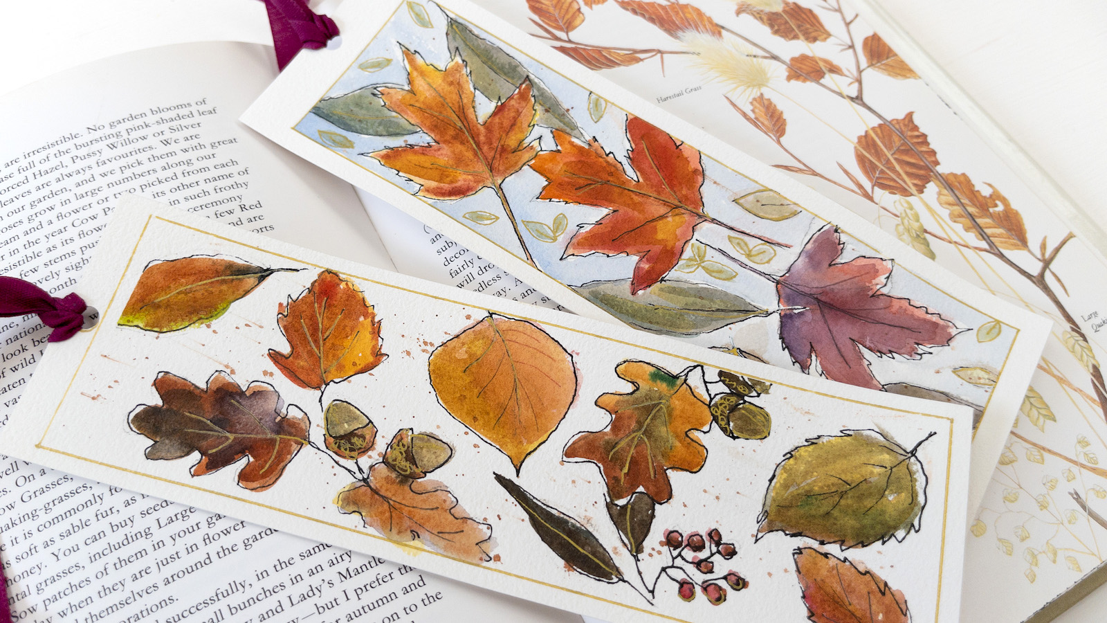 Fall Leaf Bookmarks together on book | Diane Antone Studio