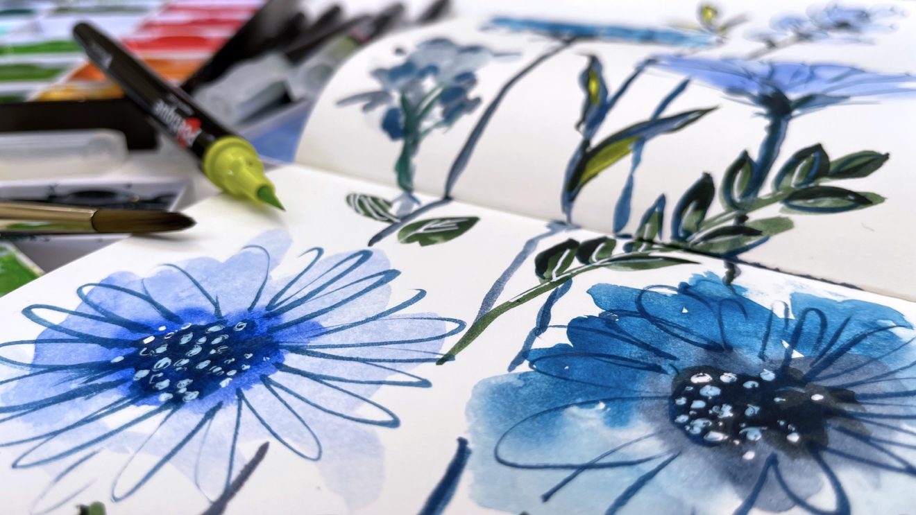 Watercolor Brush Sketching Easy Flowers for Creative Healing (how to break the rules!)