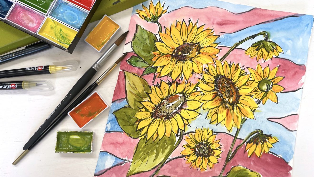 Loose Watercolor Sunflowers