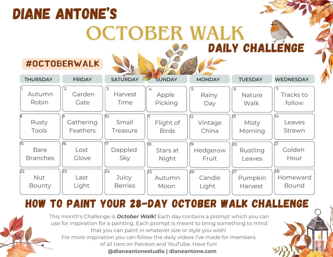 ＂October Walk＂ Challenge Prompt Sheet