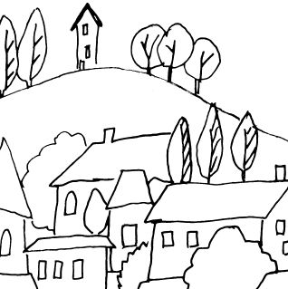 Whimsical Village Sketch
